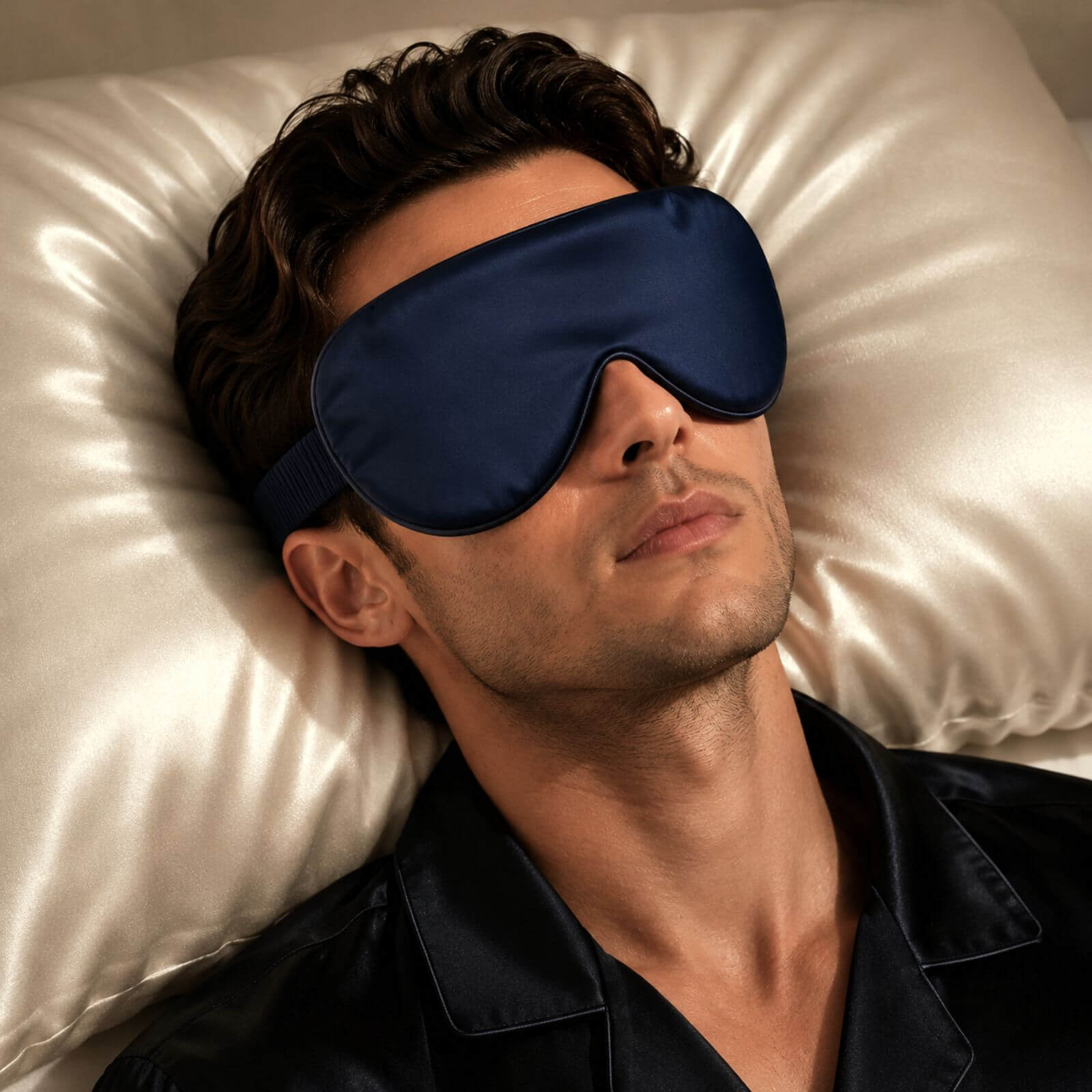 Silk eye mask with silk-wrapped elastic band