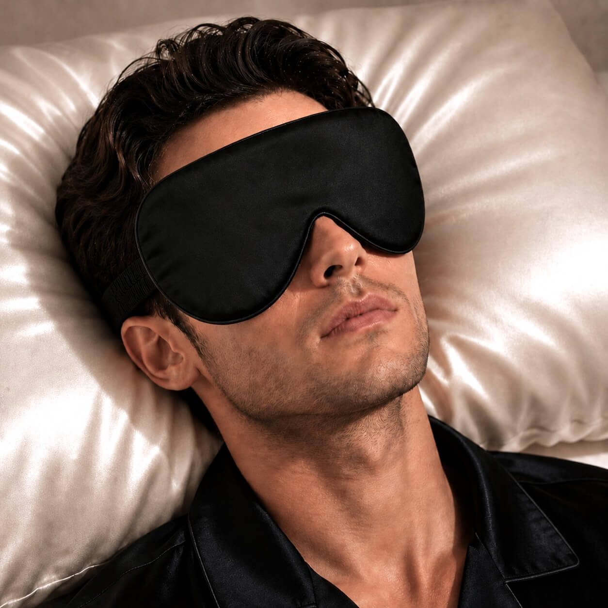 Silk eye mask with silk-wrapped elastic band